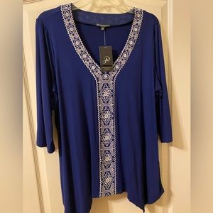 NWT Adrianna Papell Embroidered Blue Tunic Size 1X